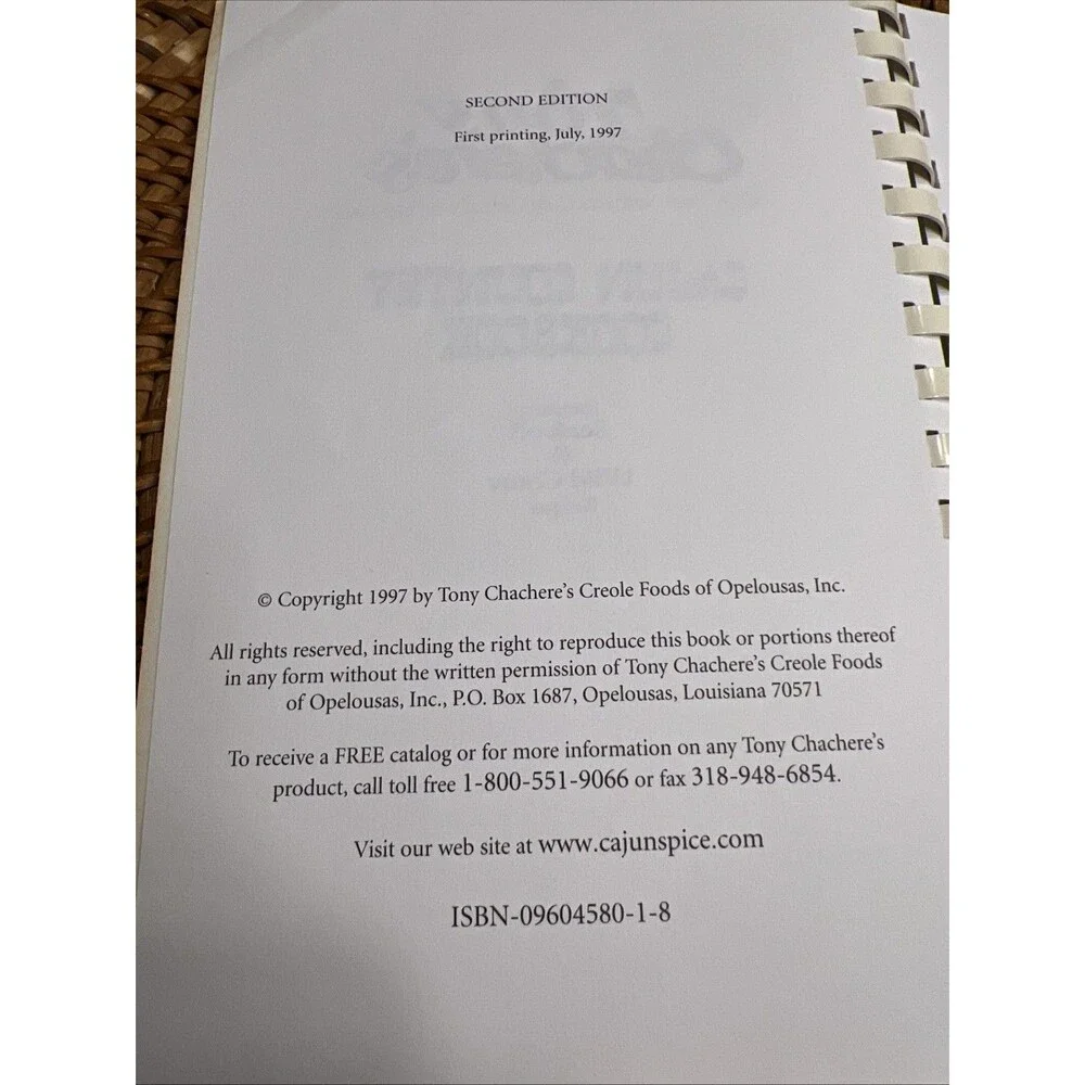 1997 Tony Chacheres 25th Cajun Country Cookbook Louisiana Seafood Wild Game